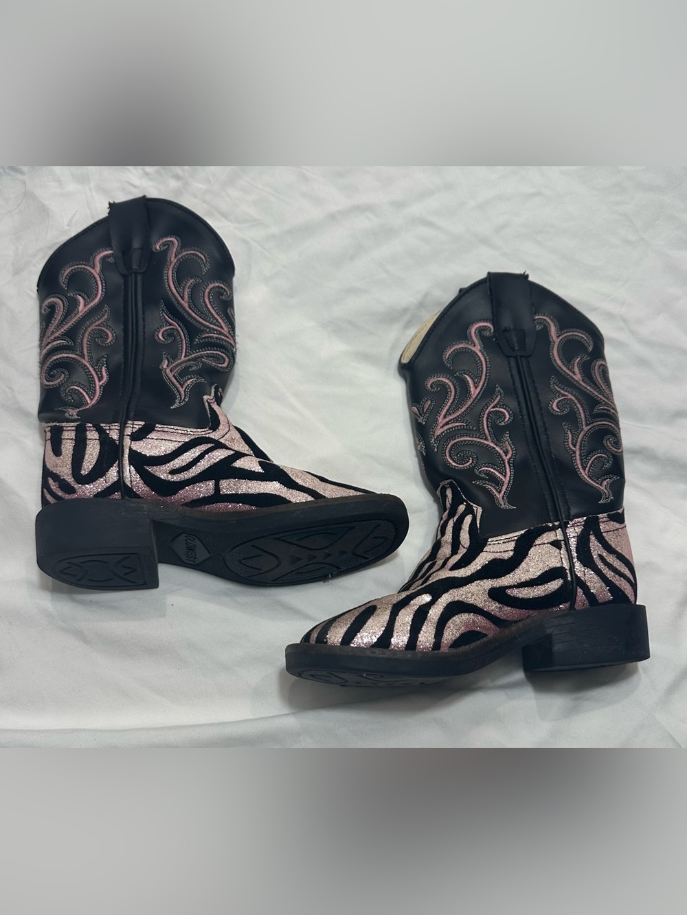 Old West Toddler Girls Pink Zebra Glitter Cowboy Boots Size 9T